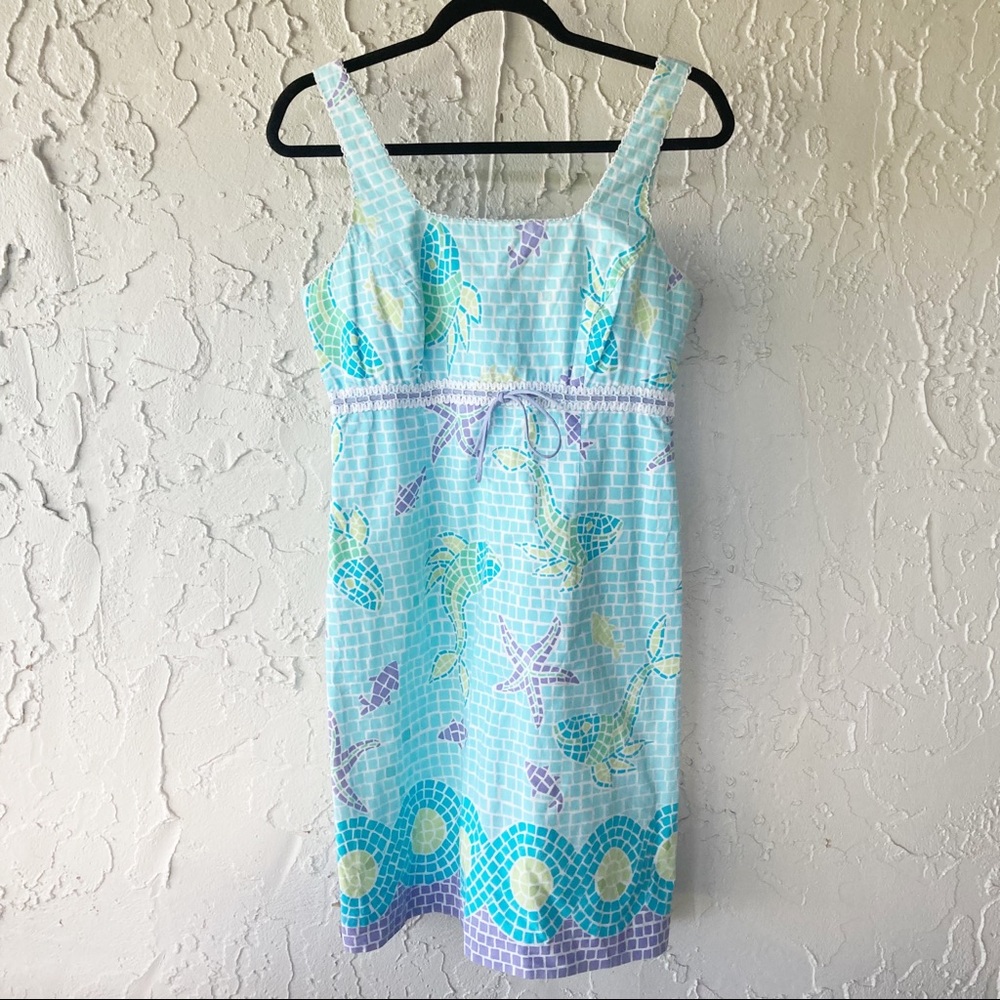 Lilly Pulitzer Dress Mosaic Fish Ocean 6 White Label